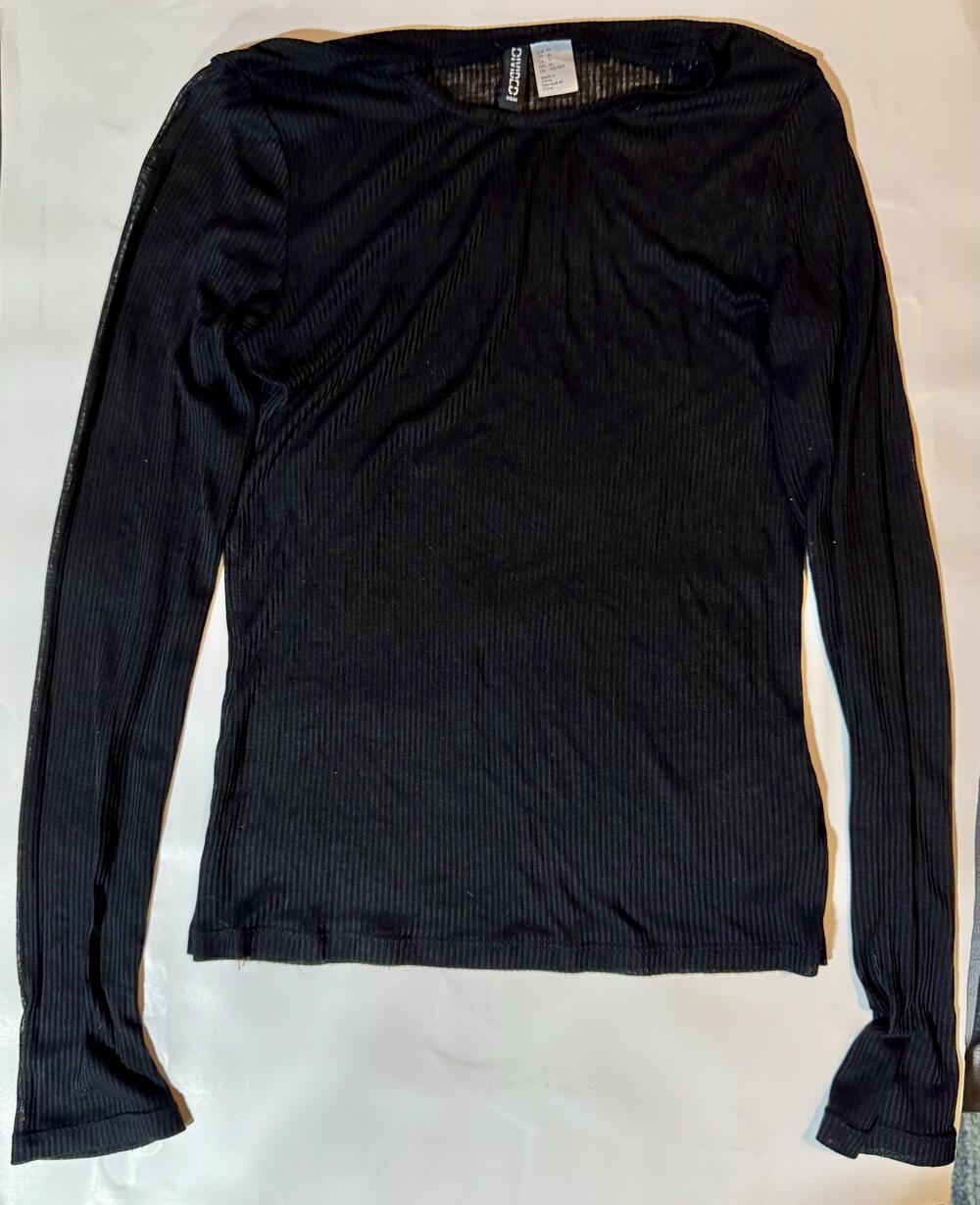 H&M Divided Shirt Womens Medium Black Ribbed Sheer Long Sleeve Stretch Top